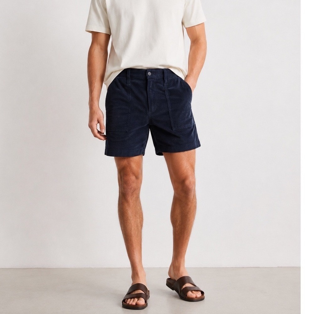 Taylor Stitch Trail Corduroy Shorts Mens 34 Navy Organic Cotton Outdoor Stretch